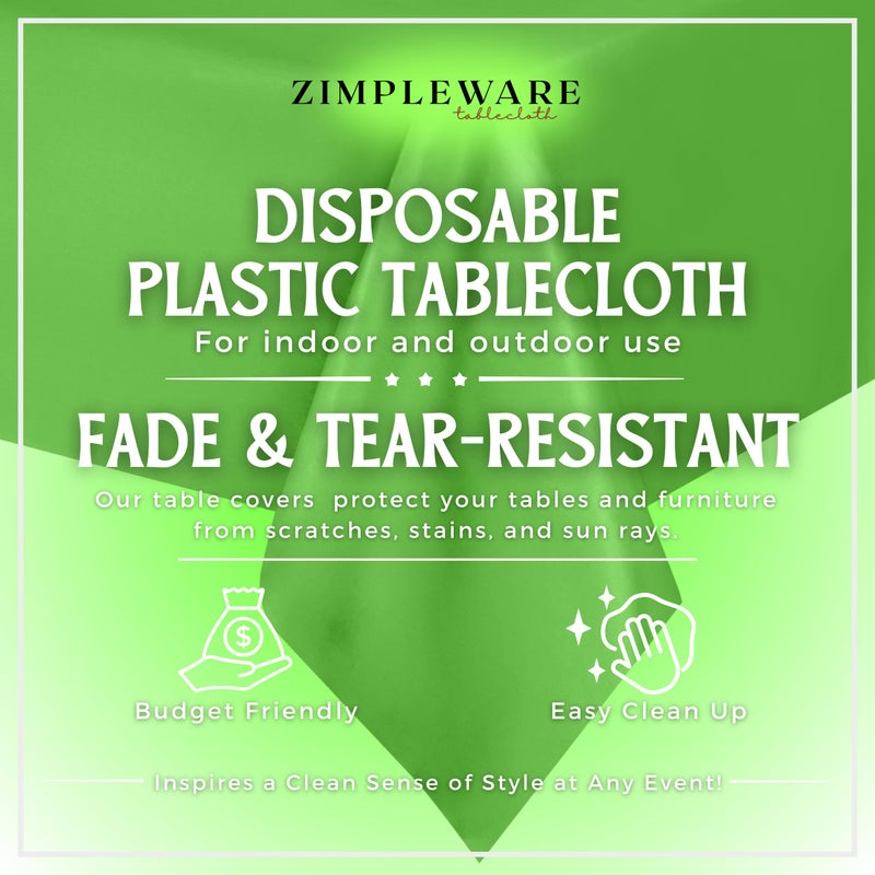ZIMPLEWARE Premium Lime Green Plastic Table Cloth Disposable (6 Pk) Plastic Tablecloths for Rectangle Tables (54in x 108in) Party Table Cloths Disposable for 6ft to 8ft Rectangle Tables - Image 2